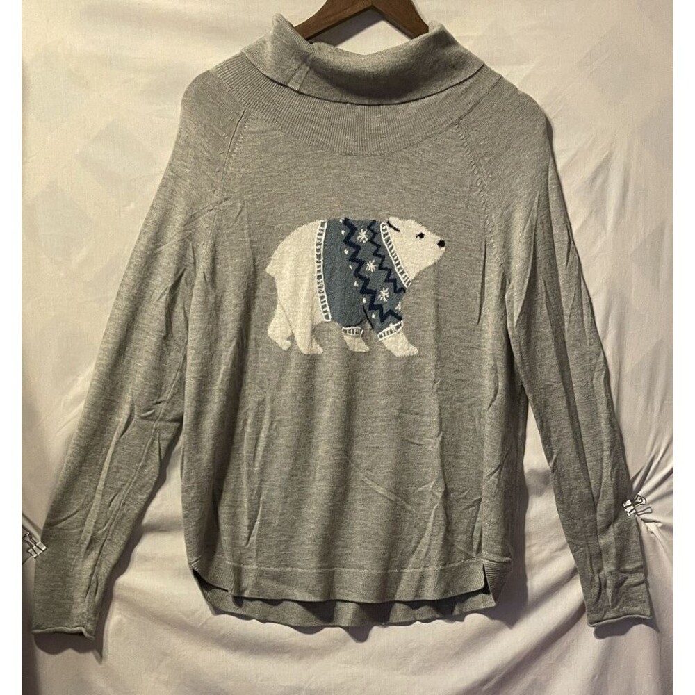 J.Jill Gray Polar Bear Cowl Neck Pullover Sweater Wool Alpaca Blend XS NWOT
